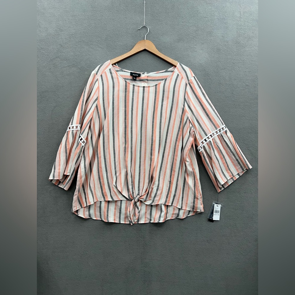 ALYX Women’s Size XXL Stripe Boho Blouse Boat Neck Tie Waist Top NWT